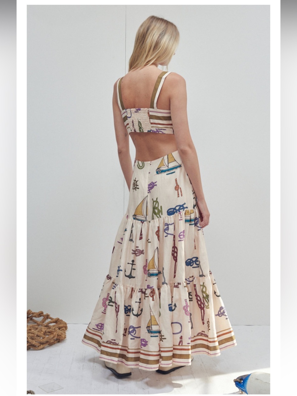 ALÉMAIS Ships Ahoy Printed Ramie Midi Dress - Picture 3 of 10